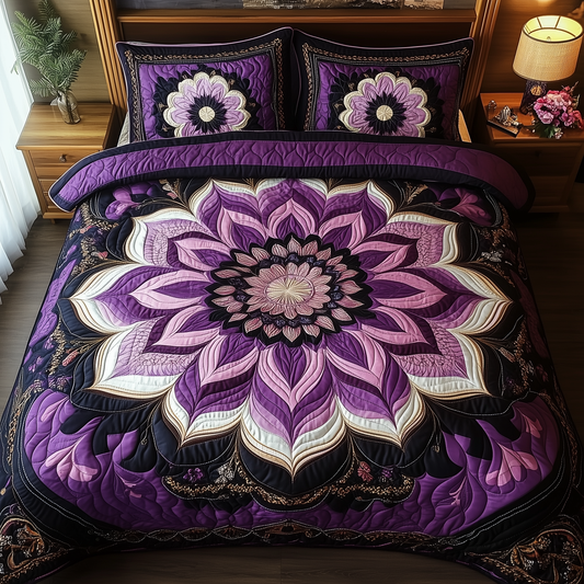 Dark Purple Flower 3-Piece Quilted Bedding Set GFTONL1881