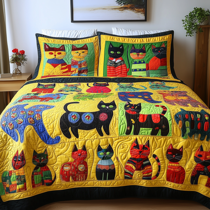 Funky Cats 3-Piece Quilted Bedding Set GFTONL1934