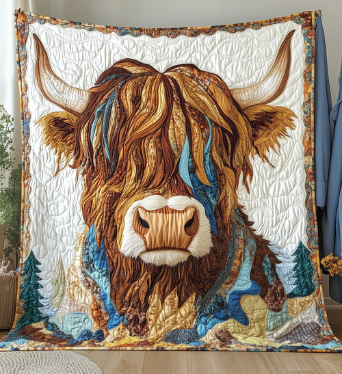 Funky Highland Cow Quilted Blanket GFTONL2083