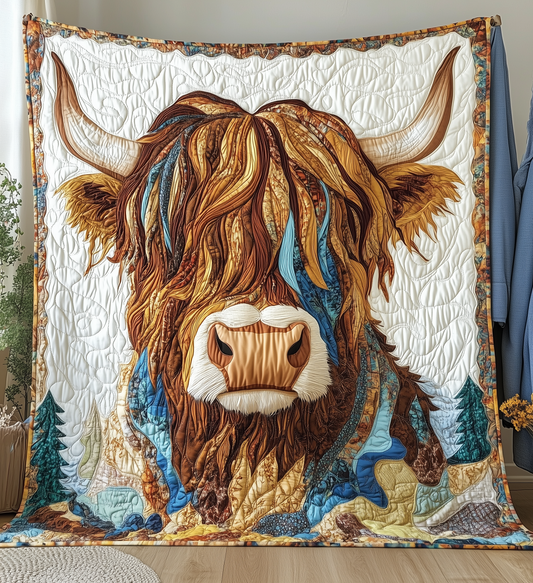 Funky Highland Cow Quilted Blanket GFTONL2083