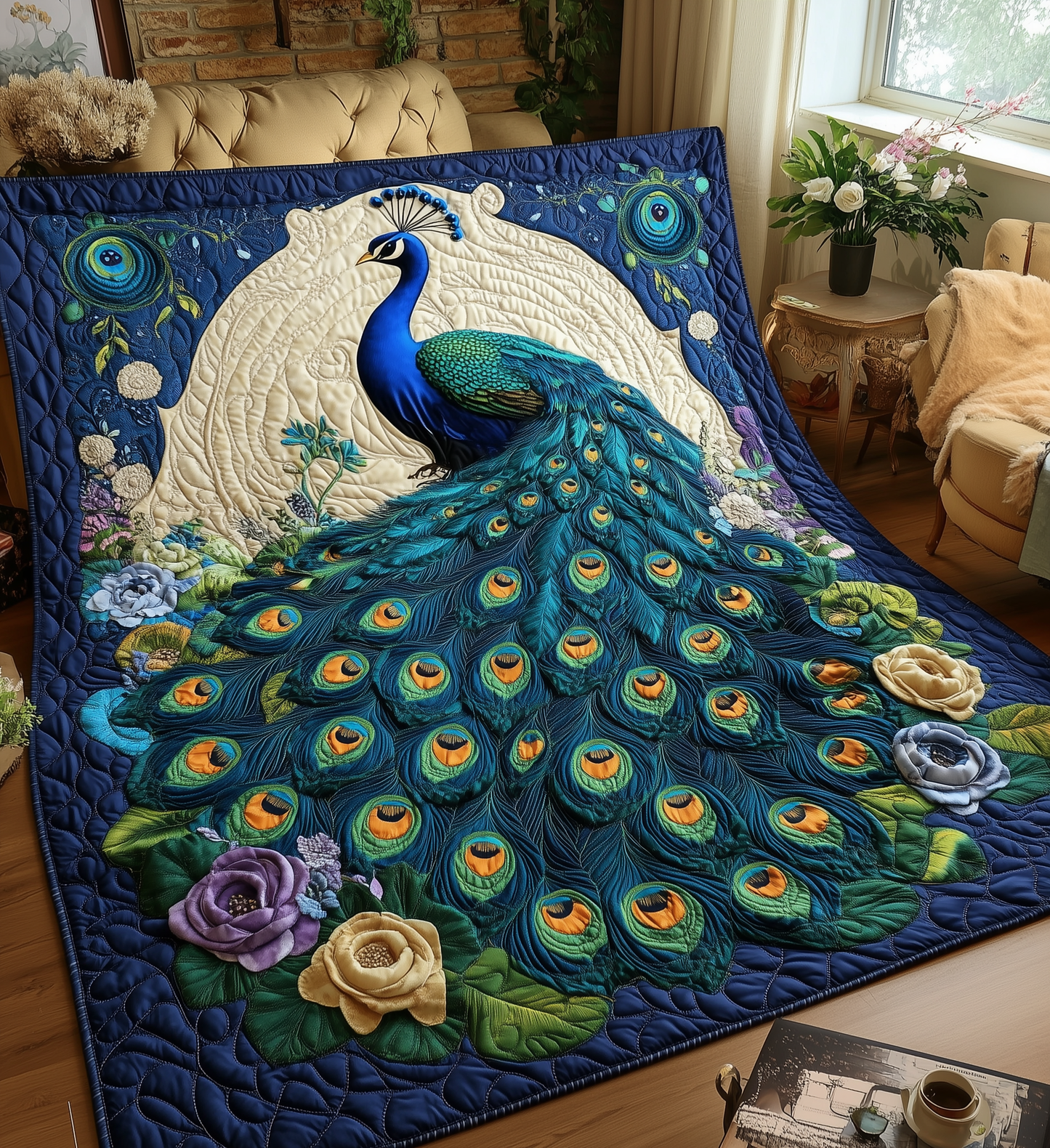 Blue Peacock Quilted Blanket GFTONL2205