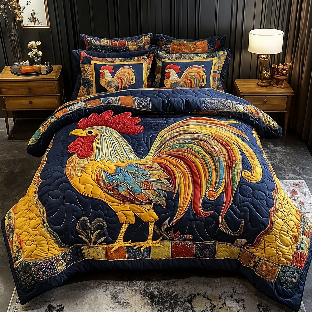 Colorburst Cock 3-Piece Quilted Bedding Set GFTONL2458