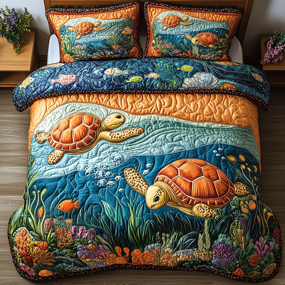Turtle 3-Piece Quilted Bedding Set GFTONL2497
