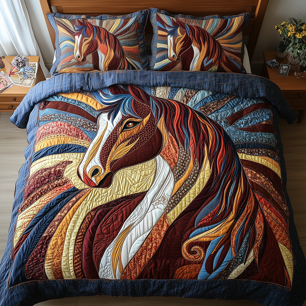 Horse 3-Piece Quilted Bedding Set GFTONL2673