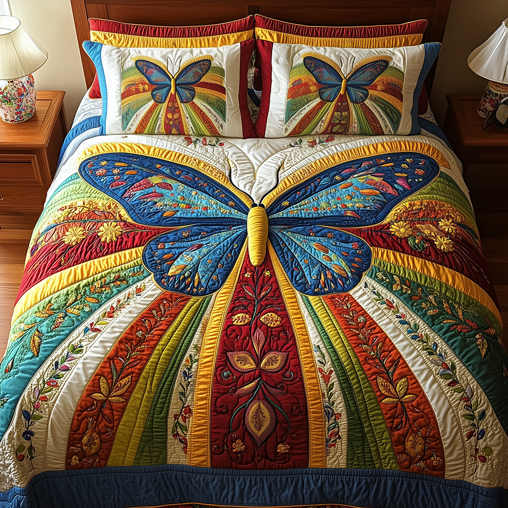 Butterfly Charm 3-Piece Quilted Bedding Set GFTONL2689