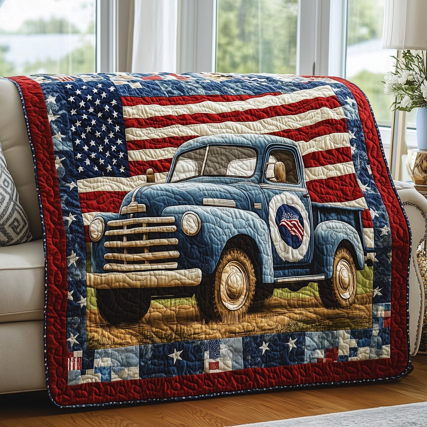 Patriotic America Truck Quilted Blanket GFTONL2776