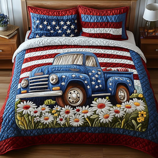 Patriotic America Truck 3-Piece Quilted Bedding Set GFTONL2794
