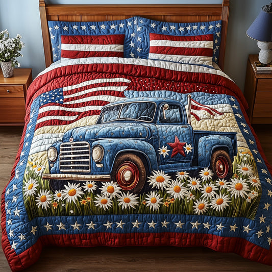 Patriotic America Truck 3-Piece Quilted Bedding Set GFTONL2797