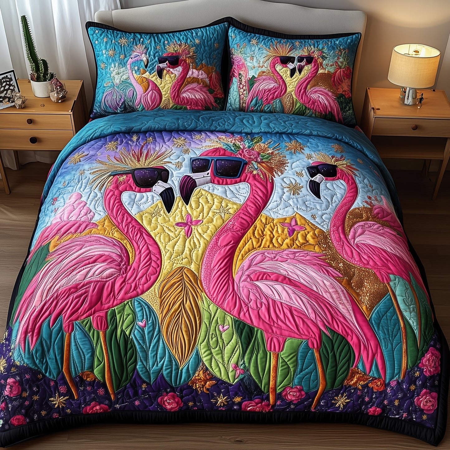 Whimsical Flamingo 3-Piece Quilted Bedding Set GFTONL2871
