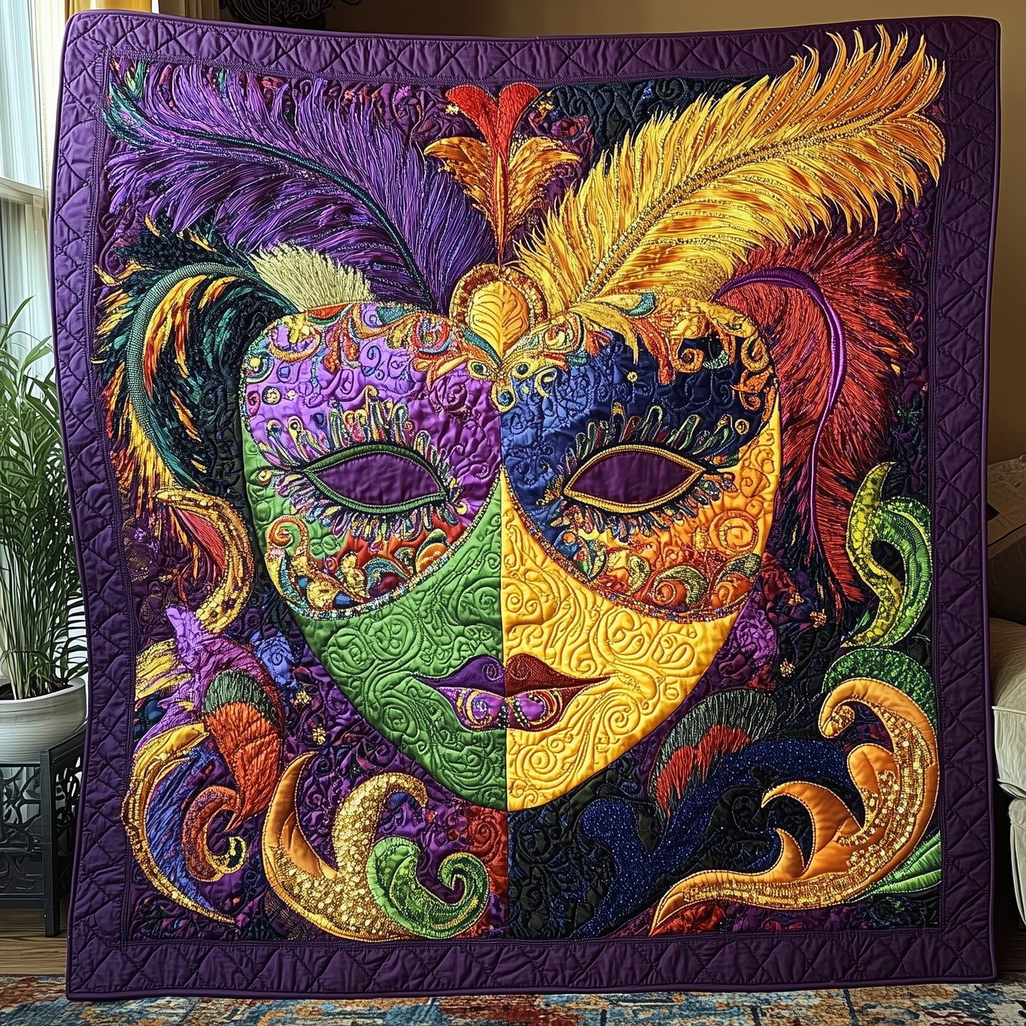 Mardi Gras Masquerade Quilted Blanket GFTONL3004