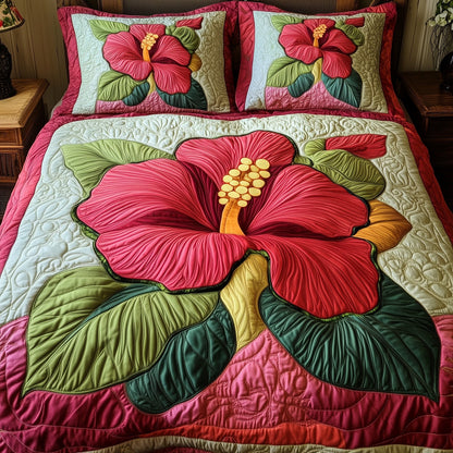 Hibiscus Charm 3-Piece Quilted Bedding Set GFTONL3134
