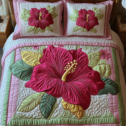 Hibiscus Charm 3-Piece Quilted Bedding Set GFTONL3141