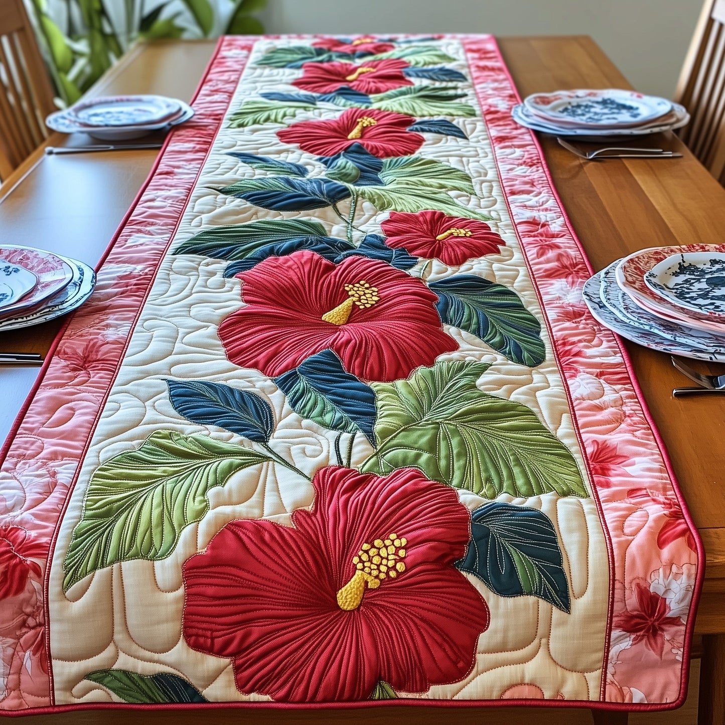 Hibiscus Charm Quilted Table Runner GFTONL3145