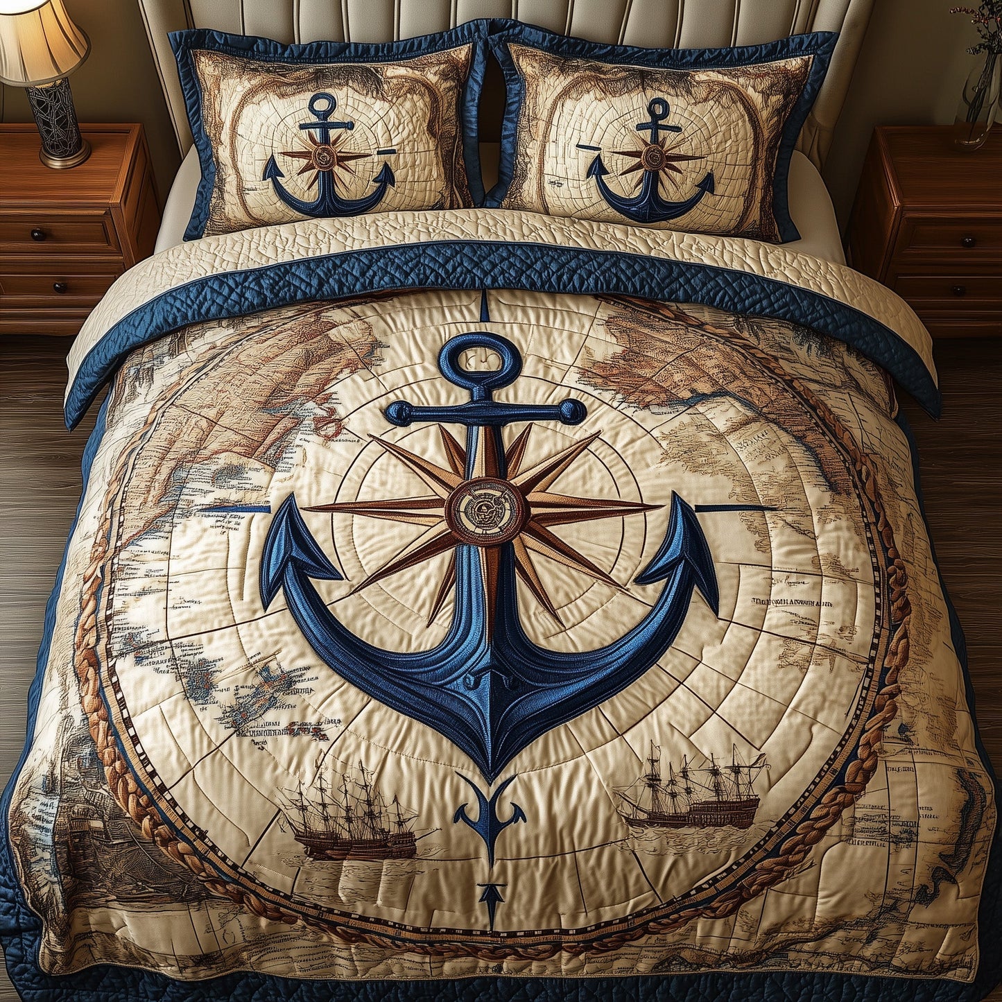 Nautical Anchor 3-Piece Quilted Bedding Set GFTONL3193