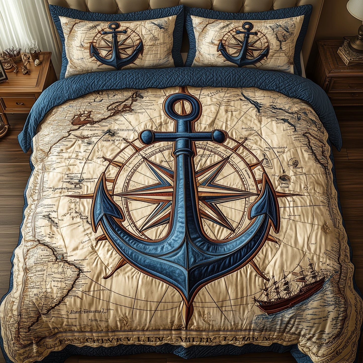 Nautical Anchor 3-Piece Quilted Bedding Set GFTONL3194