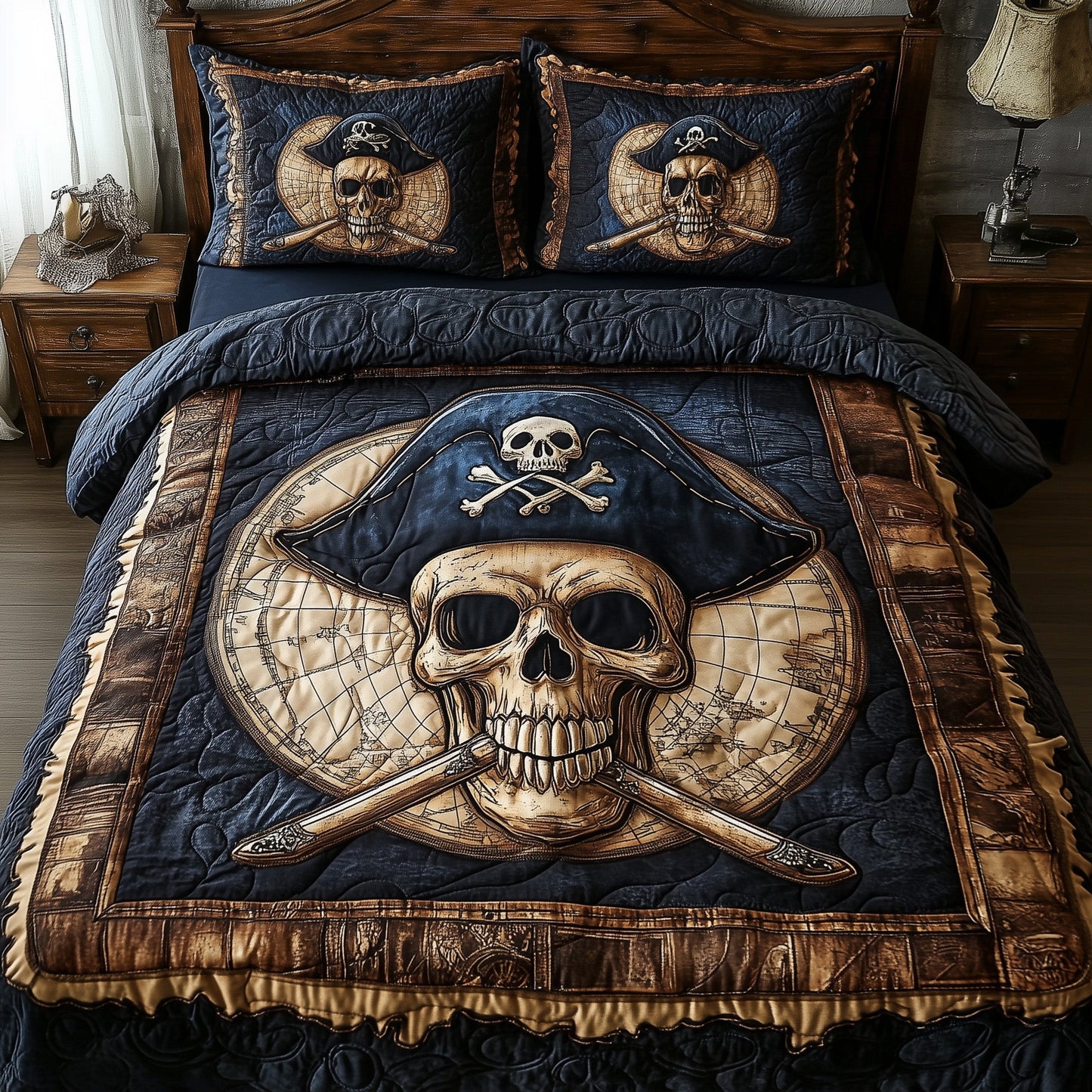 Skull Pirate 3-Piece Quilted Bedding Set GFTONL3229