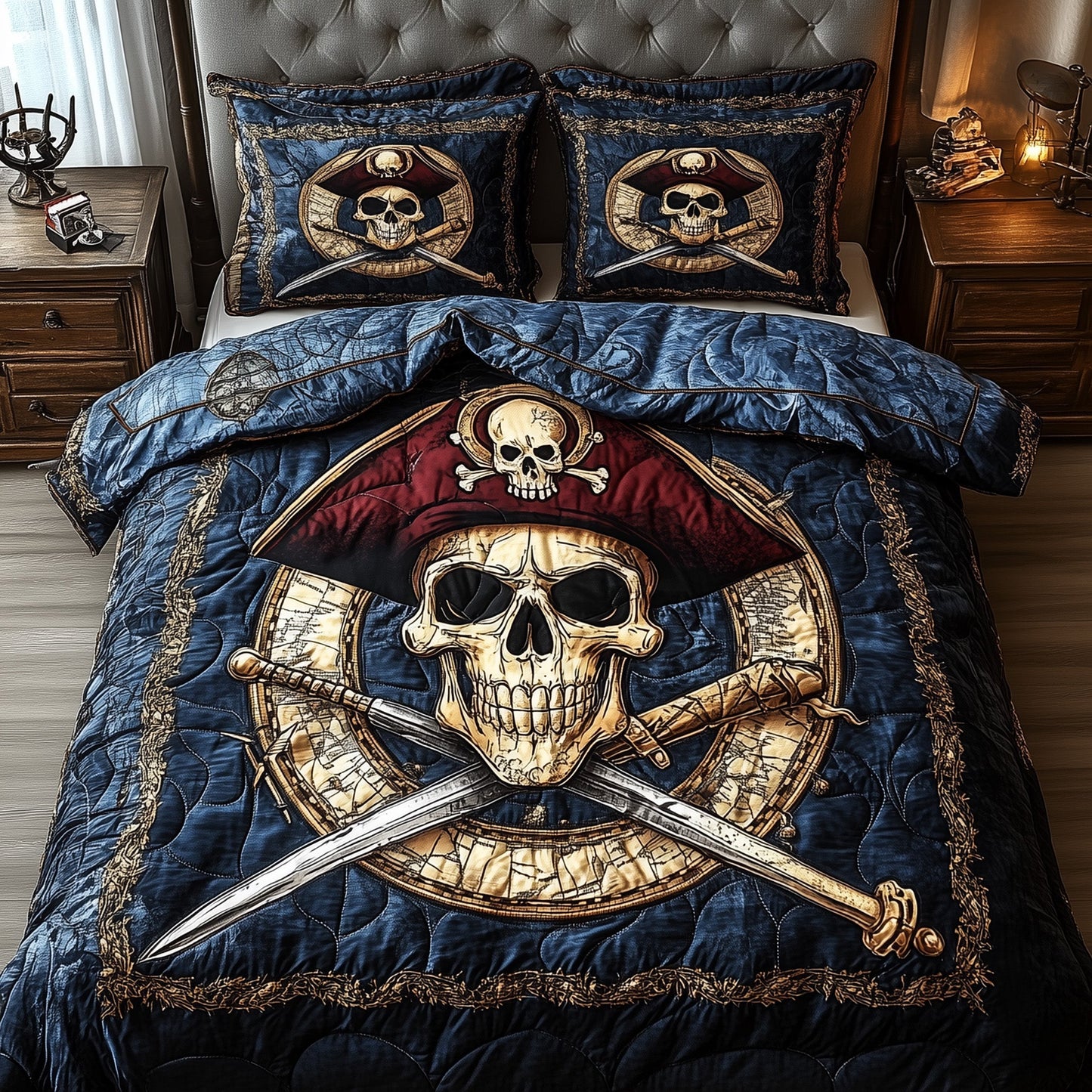 Skull Pirate 3-Piece Quilted Bedding Set GFTONL3230