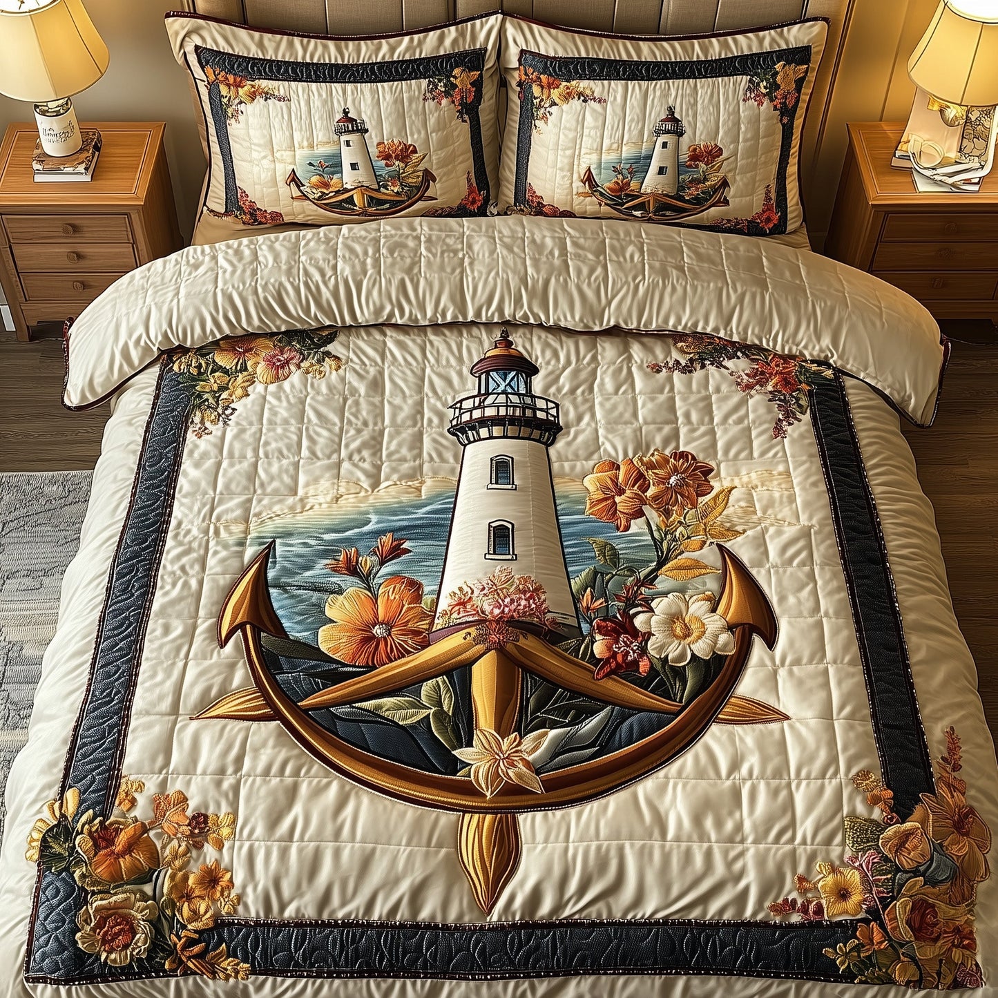 Lighthouse Anchor 3-Piece Quilted Bedding Set GFTONL3235