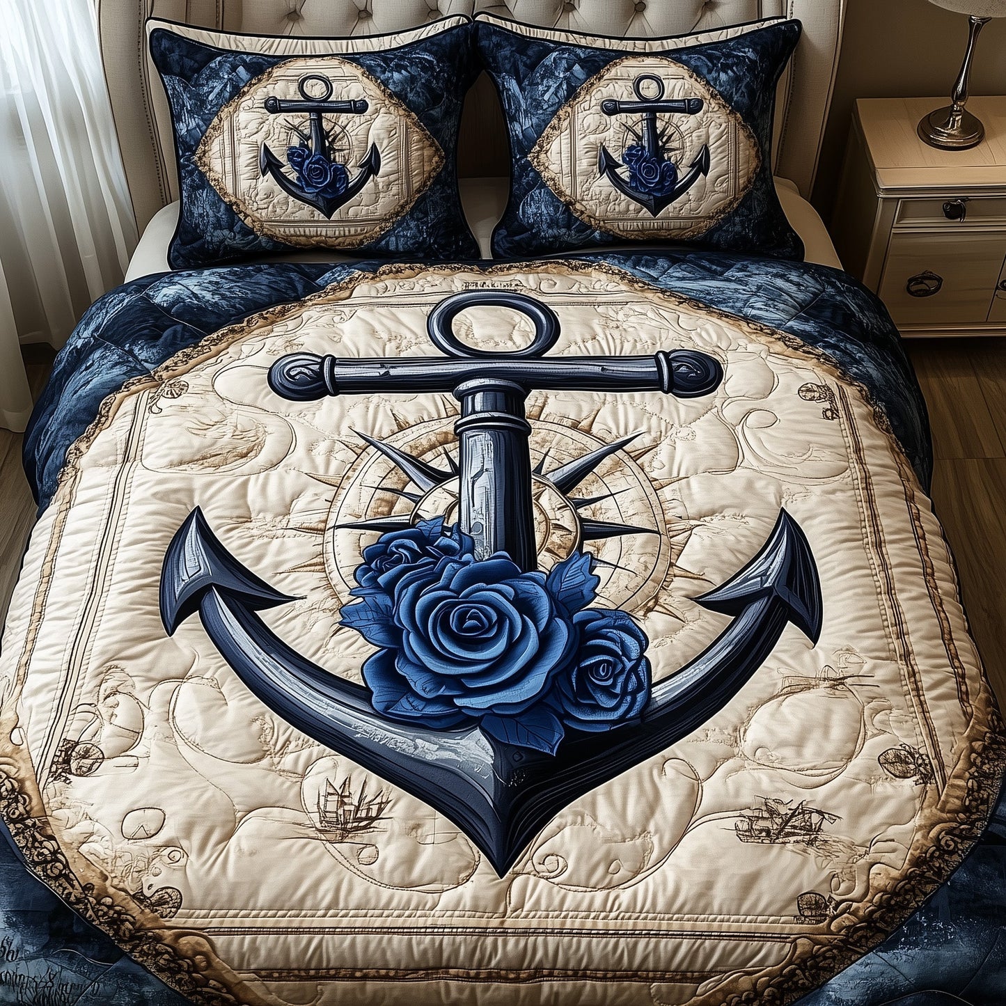 Blue Anchor 3-Piece Quilted Bedding Set GFTONL3237