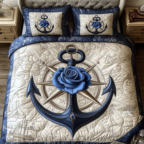Blue Anchor 3-Piece Quilted Bedding Set GFTONL3241