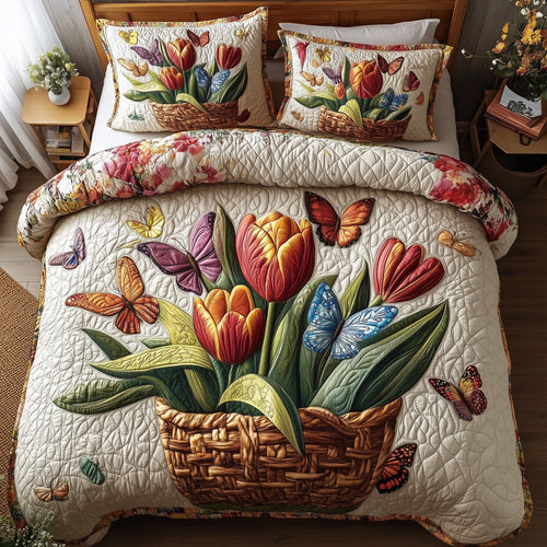 Vintage Tulips 3-Piece Quilted Bedding Set GFTONL3476