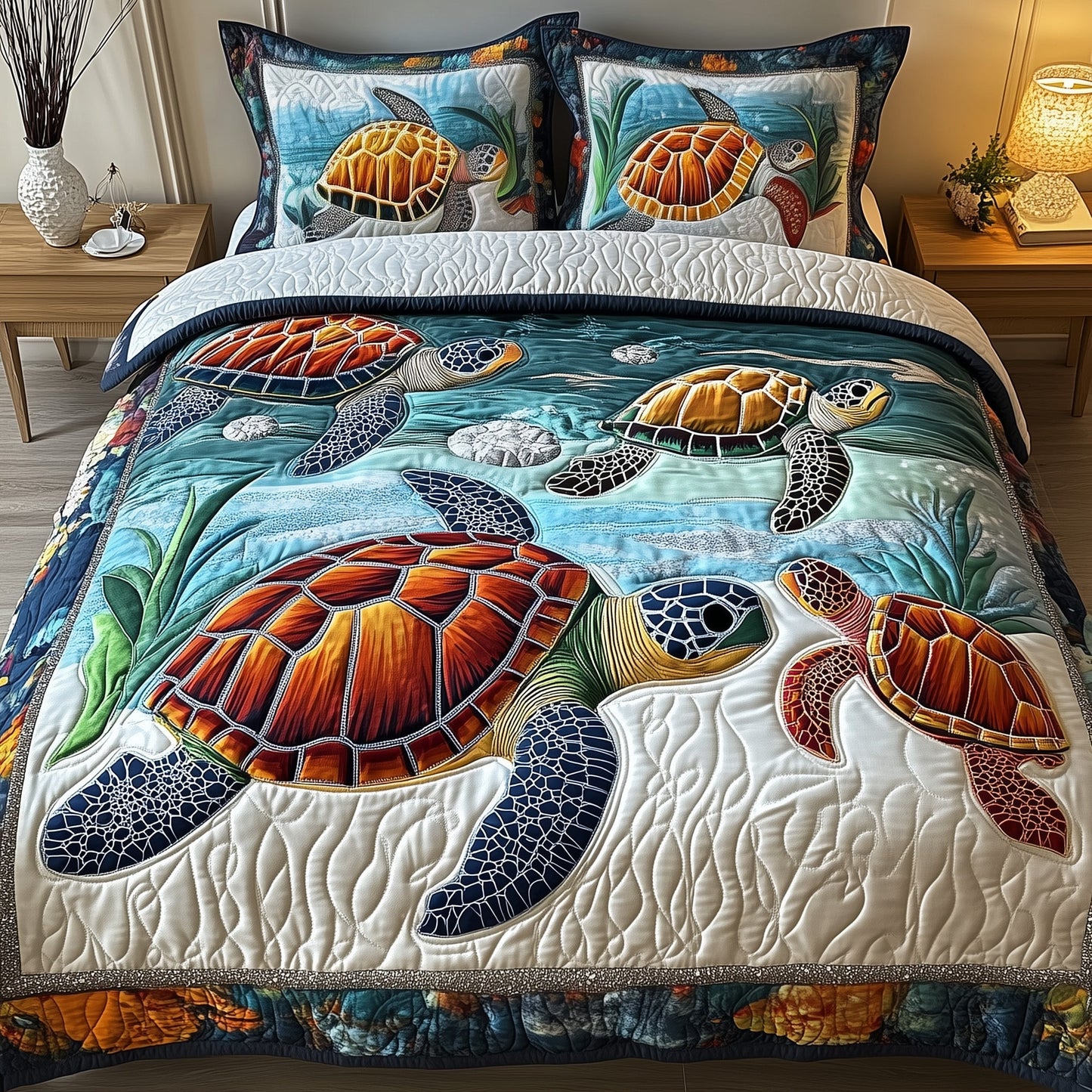 Cheerful Turtle 3-Piece Quilted Bedding Set GFTONL3601