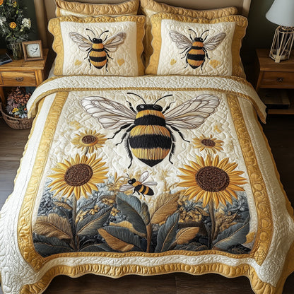 Sunflower Bee 3-Piece Quilted Bedding Set GFTONL3744