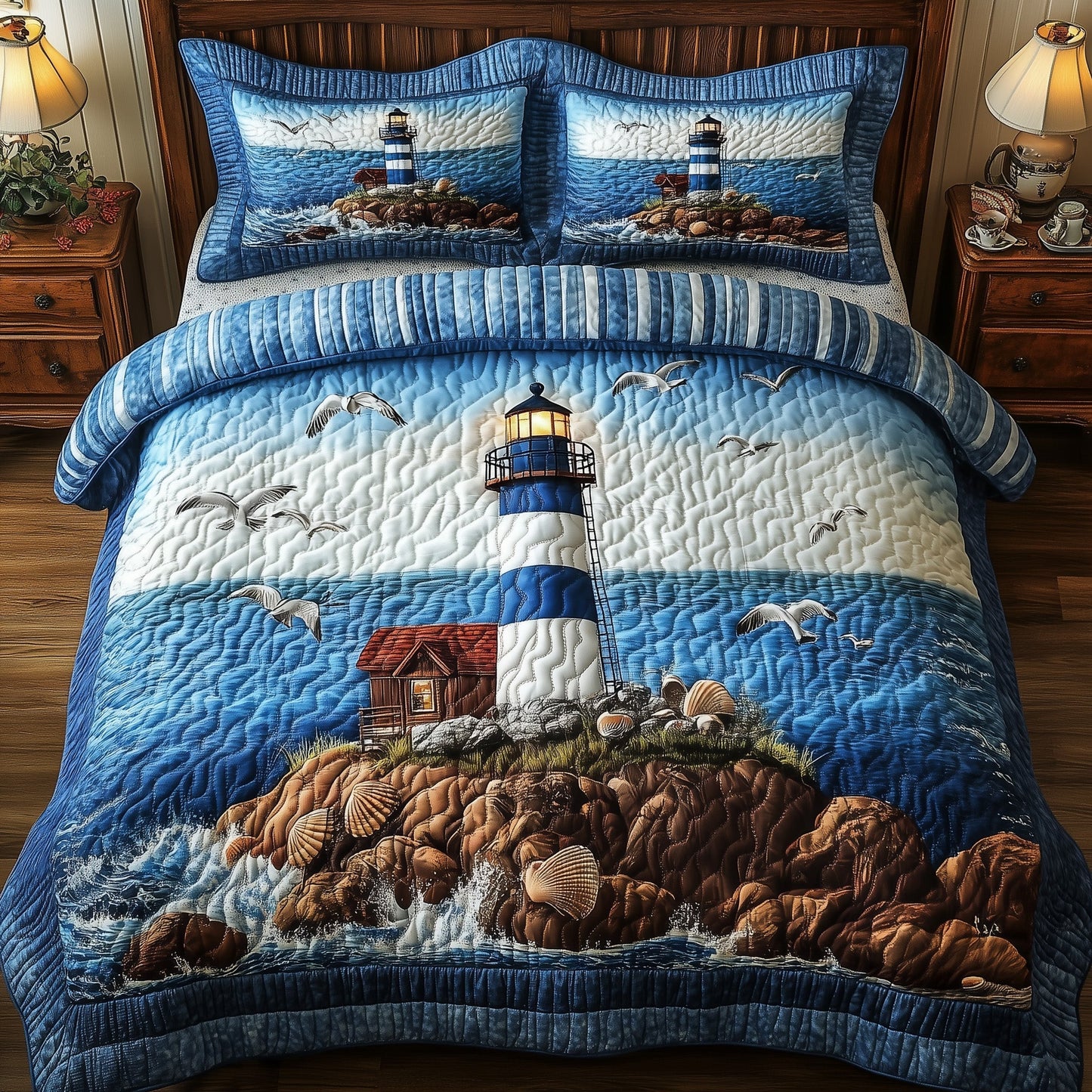 Peaceful Lighthouse 3-Piece Quilted Bedding Set GFTONL3784
