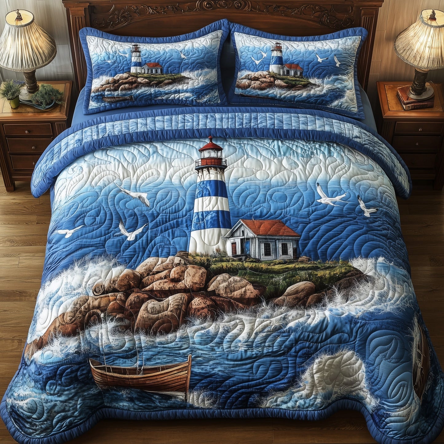 Peaceful Lighthouse 3-Piece Quilted Bedding Set GFTONL3785