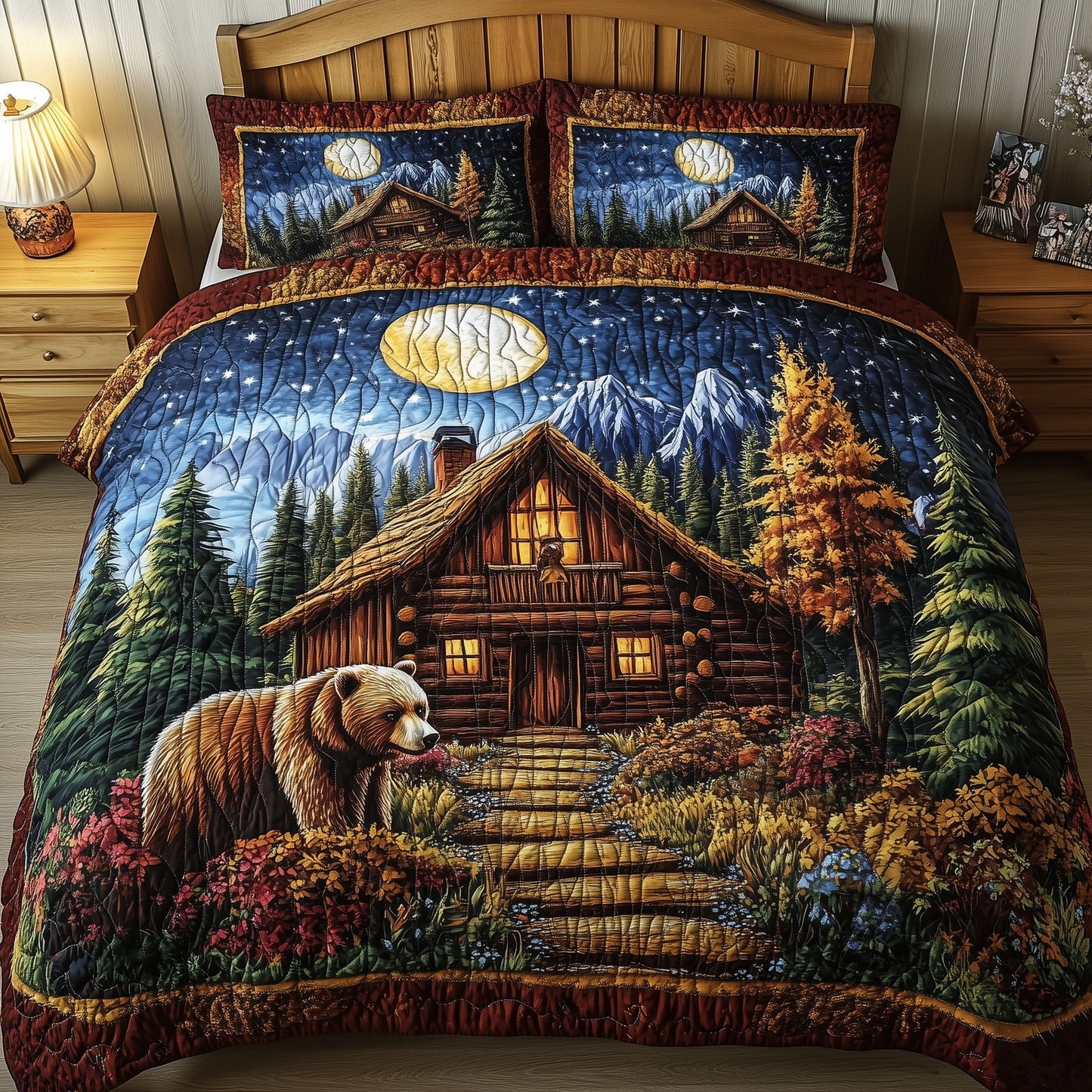 Cabin And Bear 3-Piece Quilted Bedding Set GFTONL3790