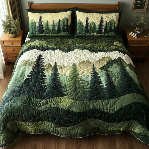 Misty Forest Mountain 3-Piece Quilted Bedding Set GFTONL3923
