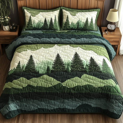 Misty Forest Mountain 3-Piece Quilted Bedding Set GFTONL3924