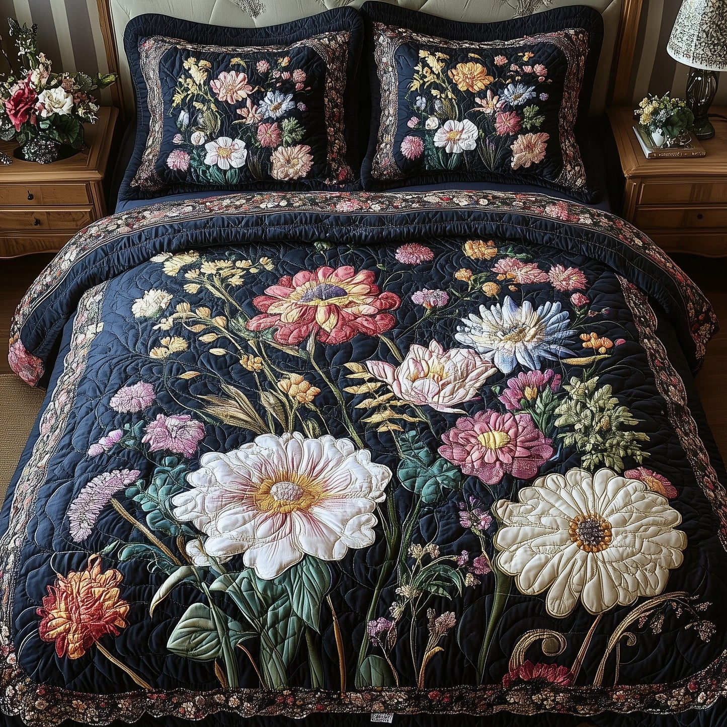 Vintage Flowers 3-Piece Quilted Bedding Set GFTONL4019
