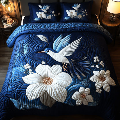 Midnight Bloom Hummingbird 3-Piece Quilted Bedding Set GFTONL4073