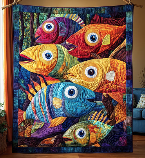 Cheerful Fishes Quilted Blanket GFTONL4254