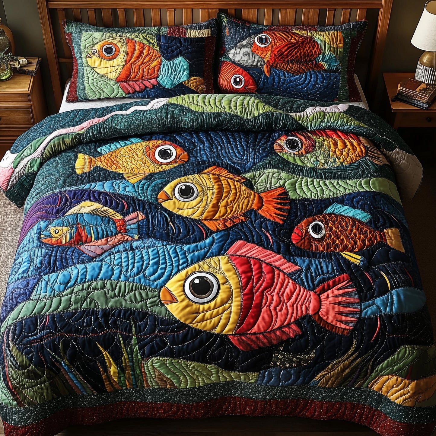 Joyful Fishing 3-Piece Quilted Bedding Set GFTONL4256