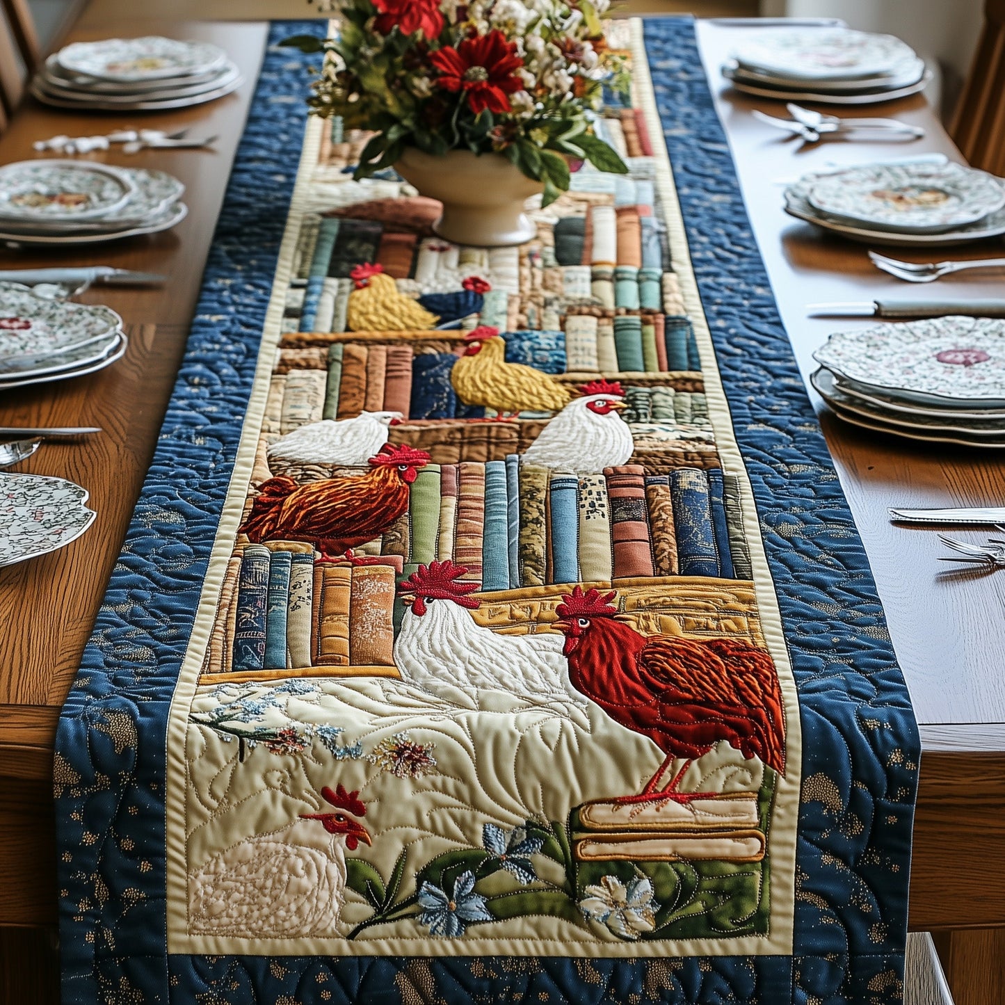 Book and Chicken Quilted Table Runner GFTONL4330