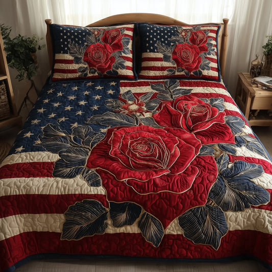 Vintage Patriotic Rose 3-Piece Quilted Bedding Set GFTONL4957