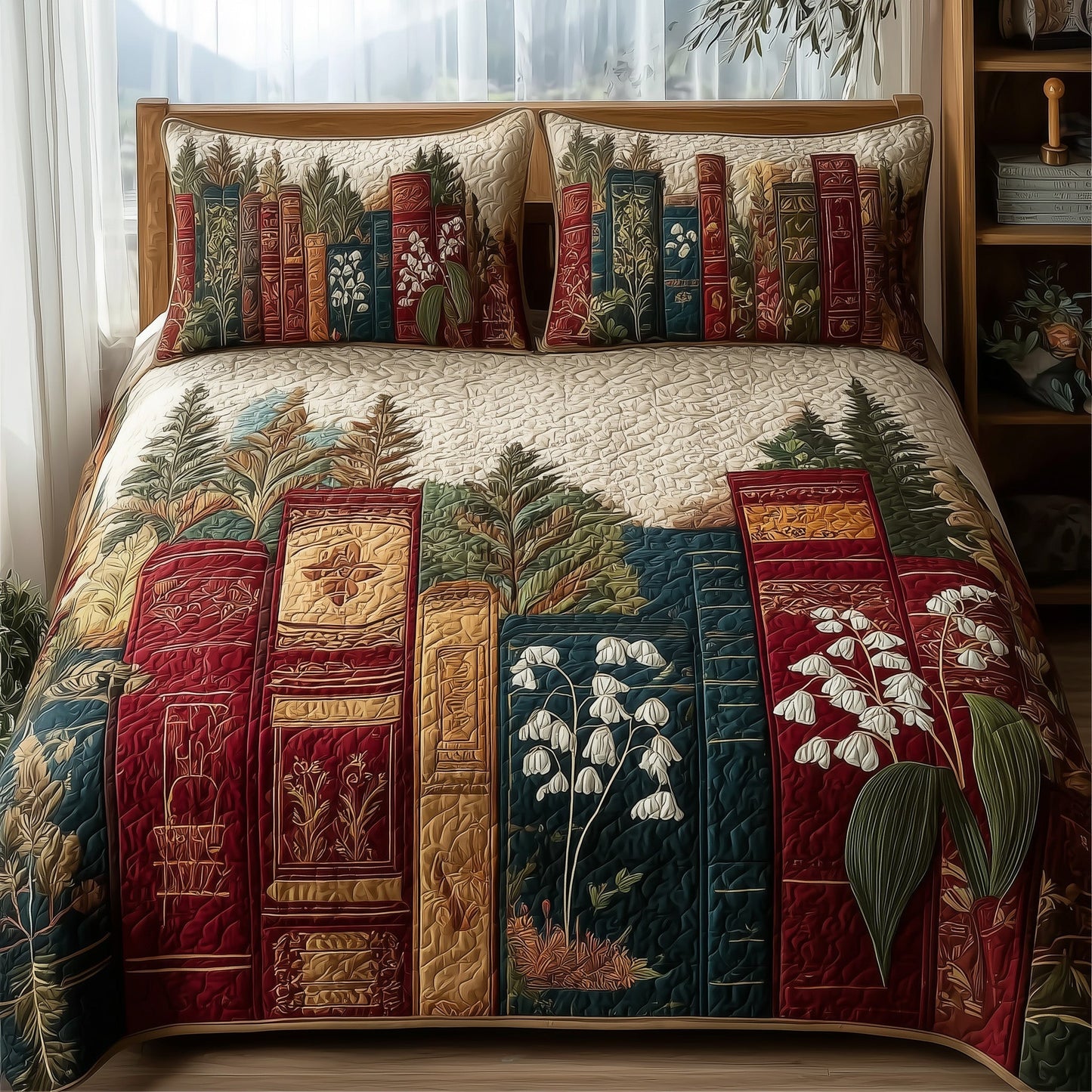 Lily Of The Valley Bookworm 3-Piece Quilted Bedding Set GFTONL5369