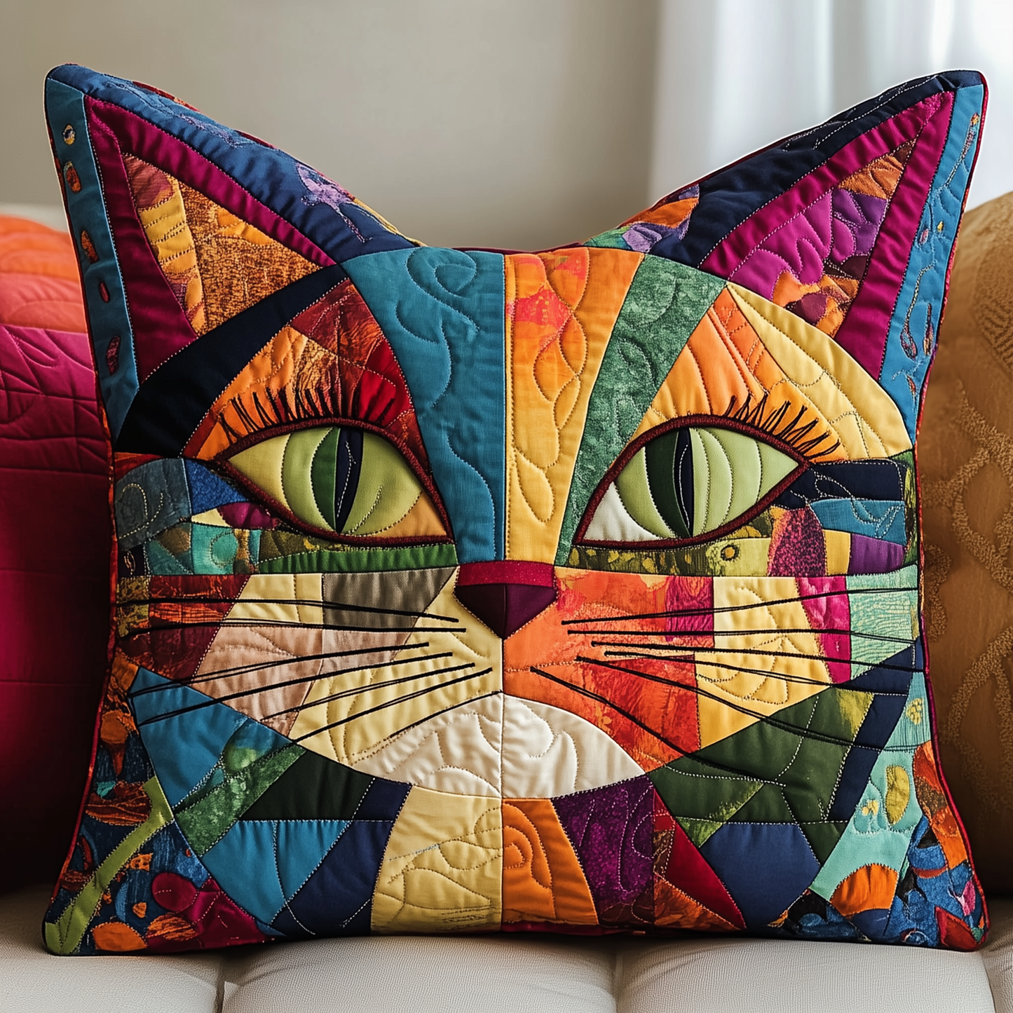 Funky Cat Quilted Pillow Case GFTONL536