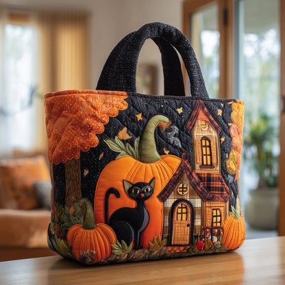 Black Cat Pumpkin Quilted Tote Bag GFTONL5418