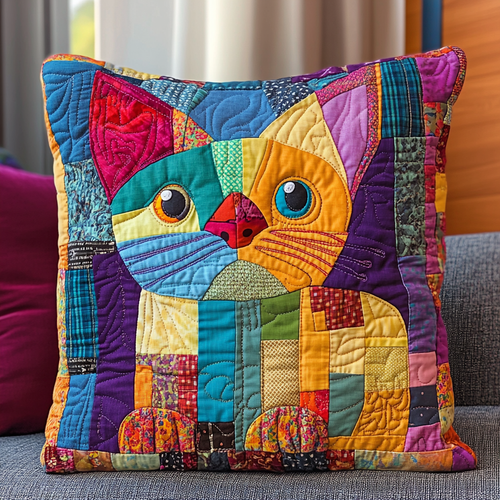 Funky Cat Quilted Pillow Case GFTONL541