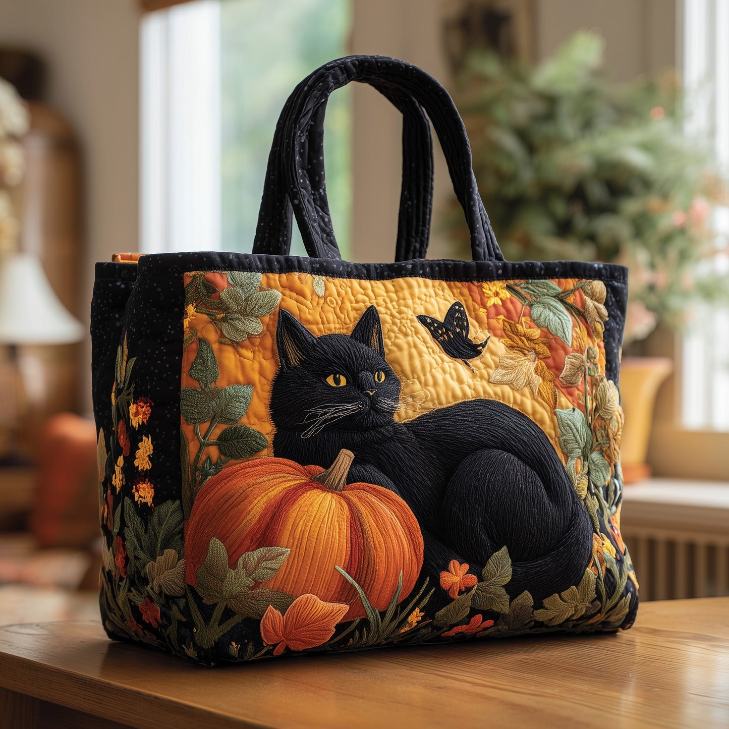 Black Cat Autumn Quilted Tote Bag GFTONL5429