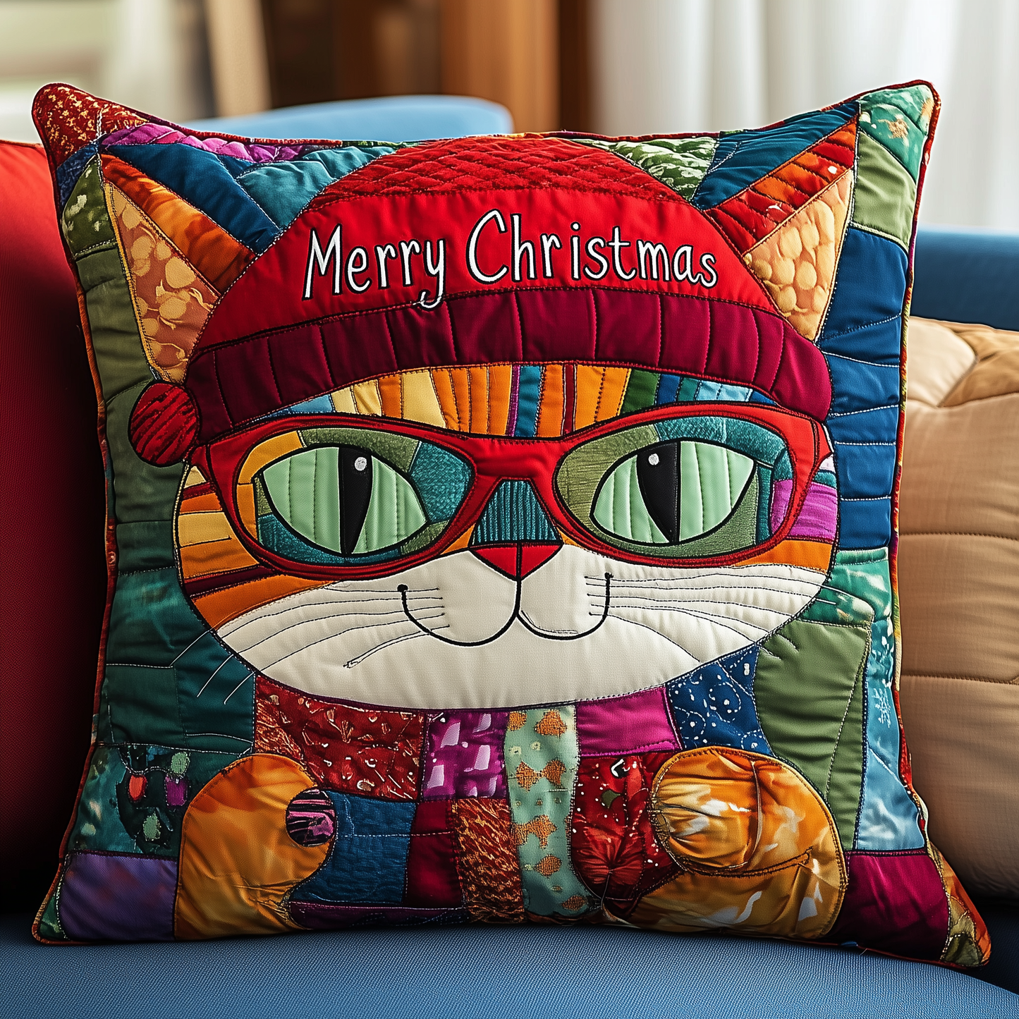 Holiday Cat Quilted Pillow Case GFTONL542