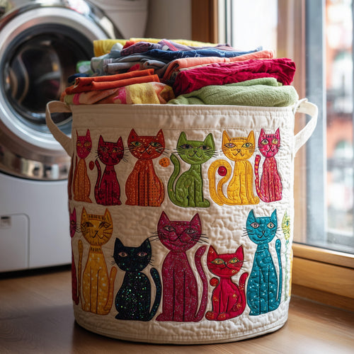 Playful Cat Quilted Laundry Basket GFTONL6241