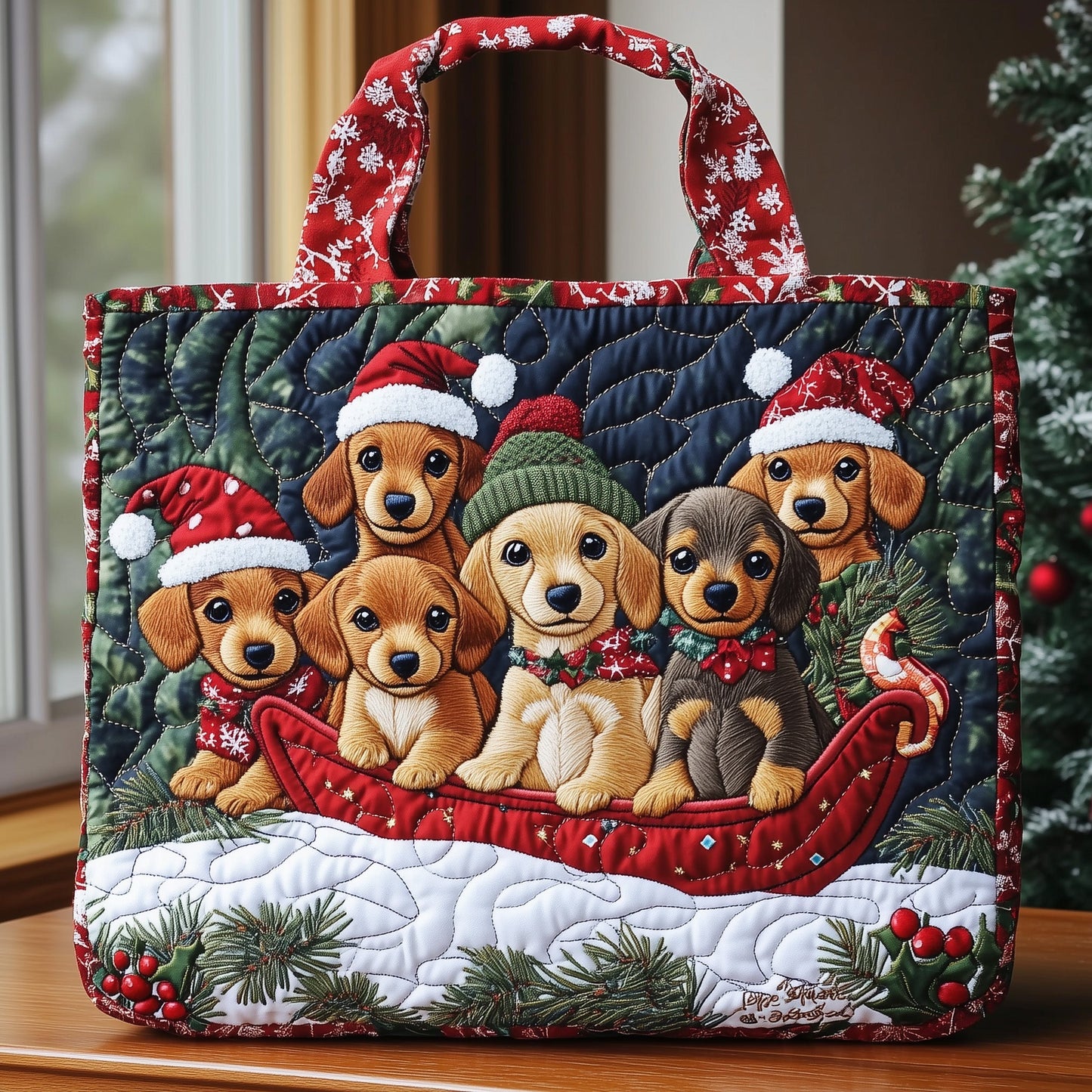Sled Dachshund Quilted Tote Bag GFTONL6572