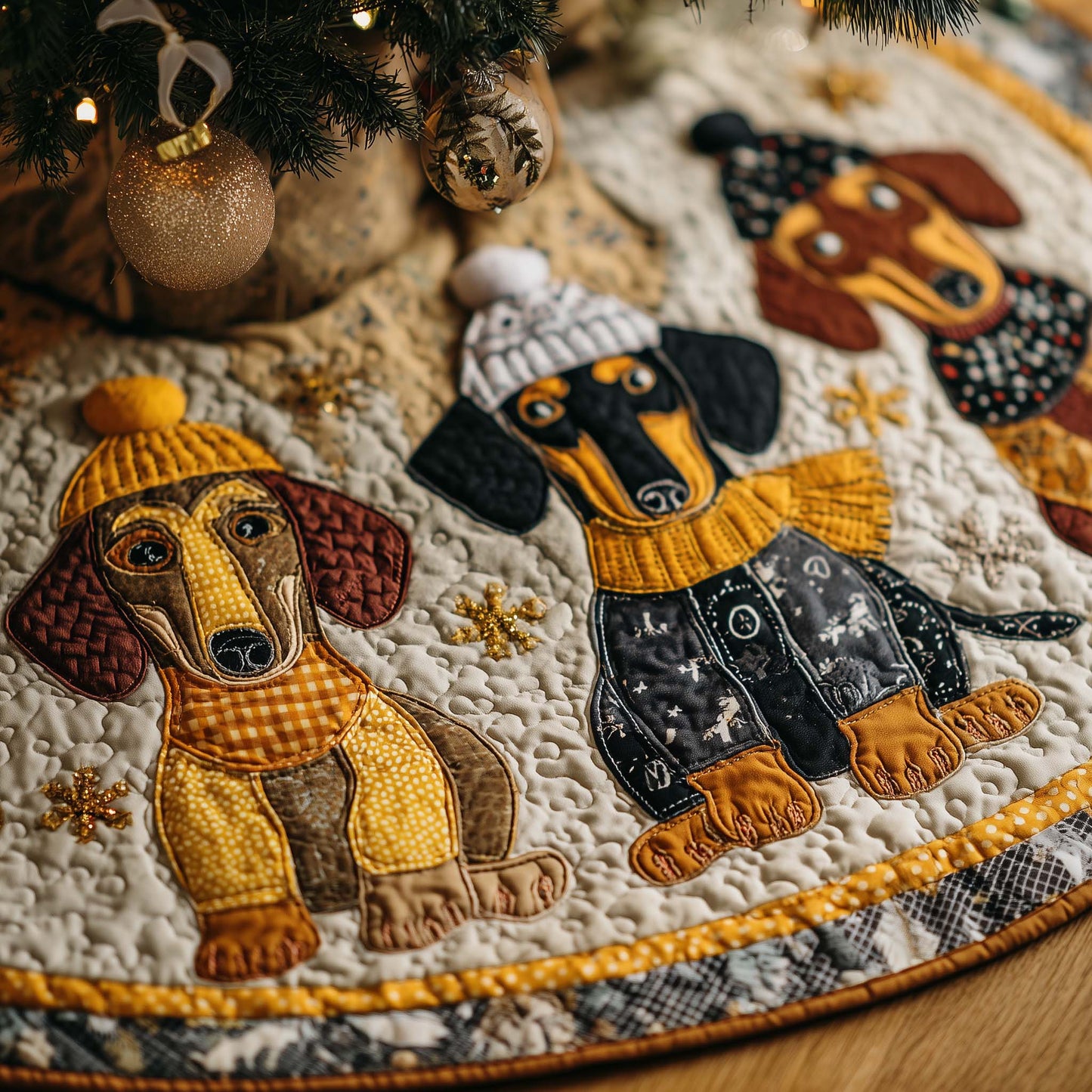 Festive Dachshund Quilted Tree Skirt GFTONL7082