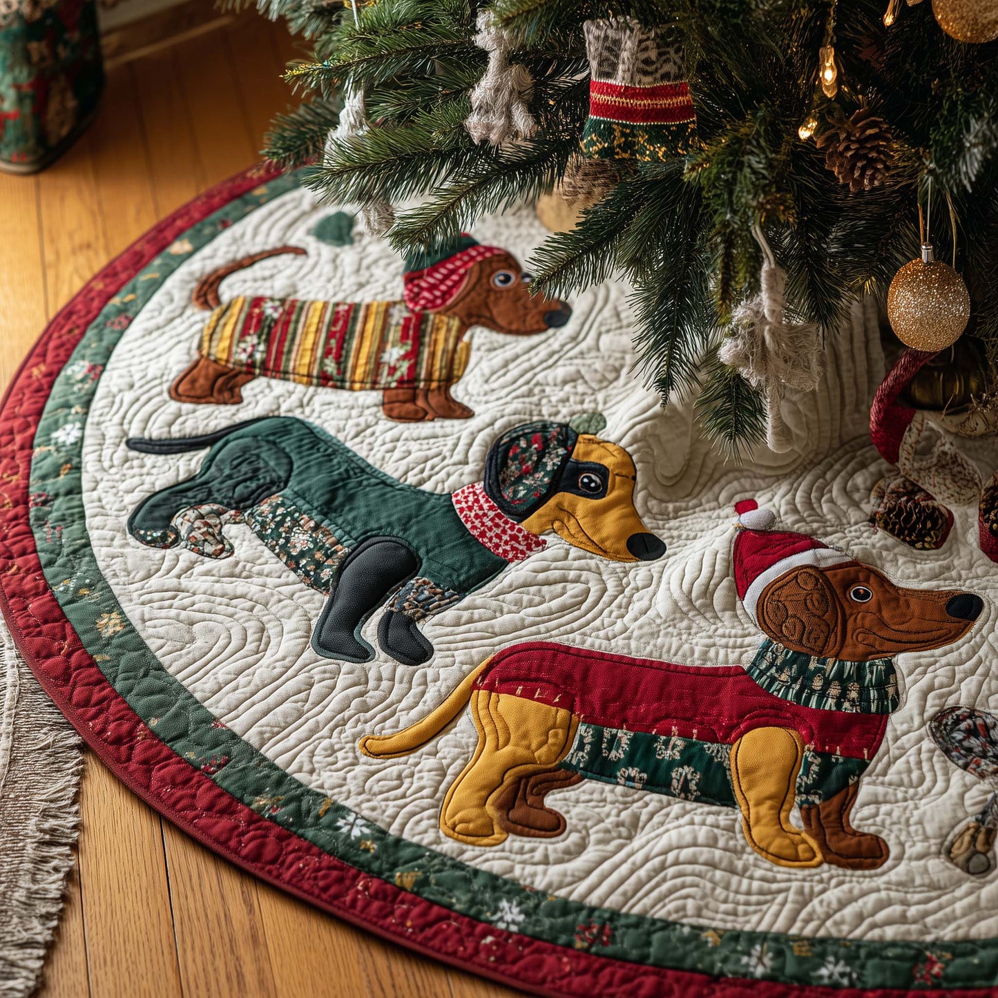 Festive Dachshund Quilted Tree Skirt GFTONL7085