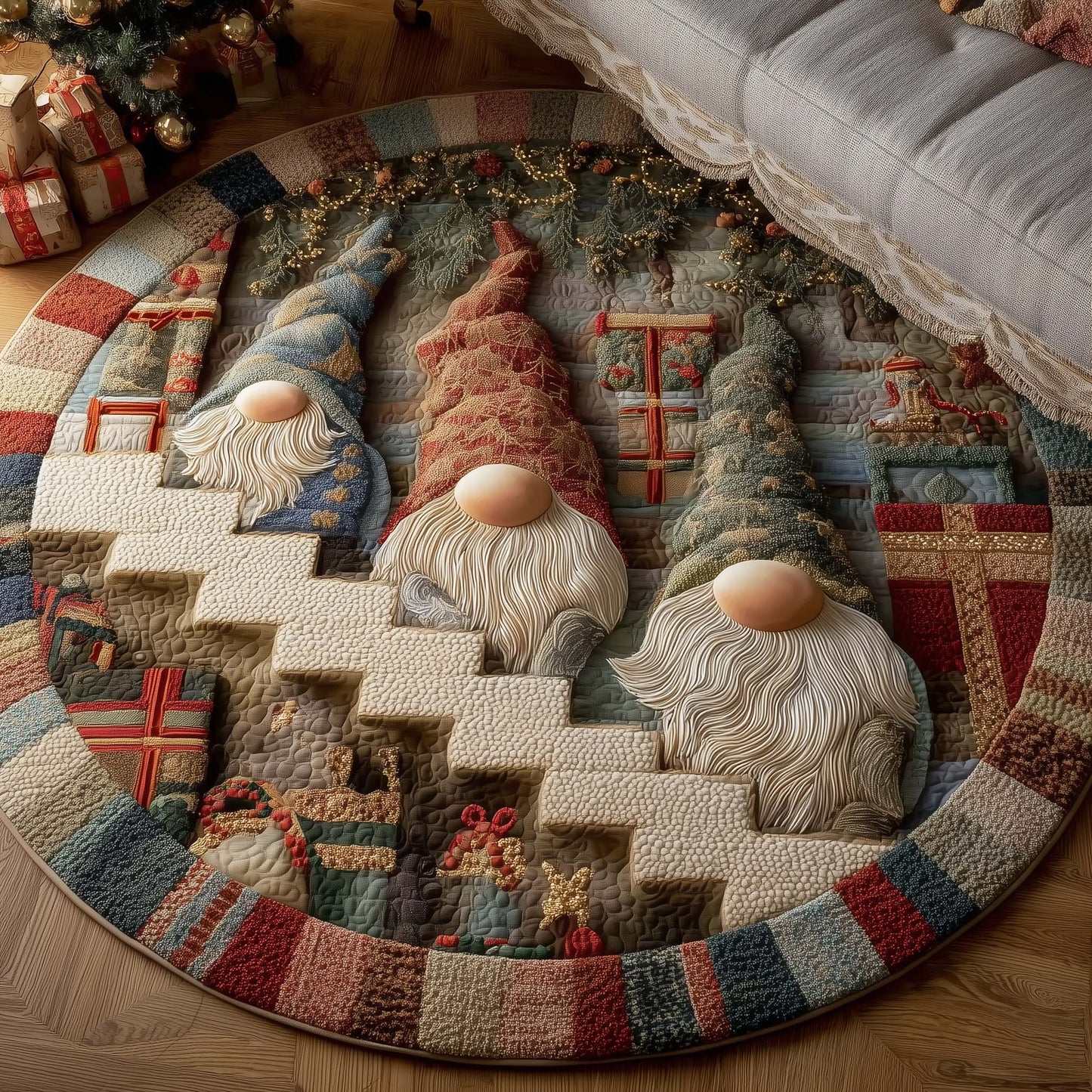 Holiday Gnomes Quilted Round Mat GFTONL7129