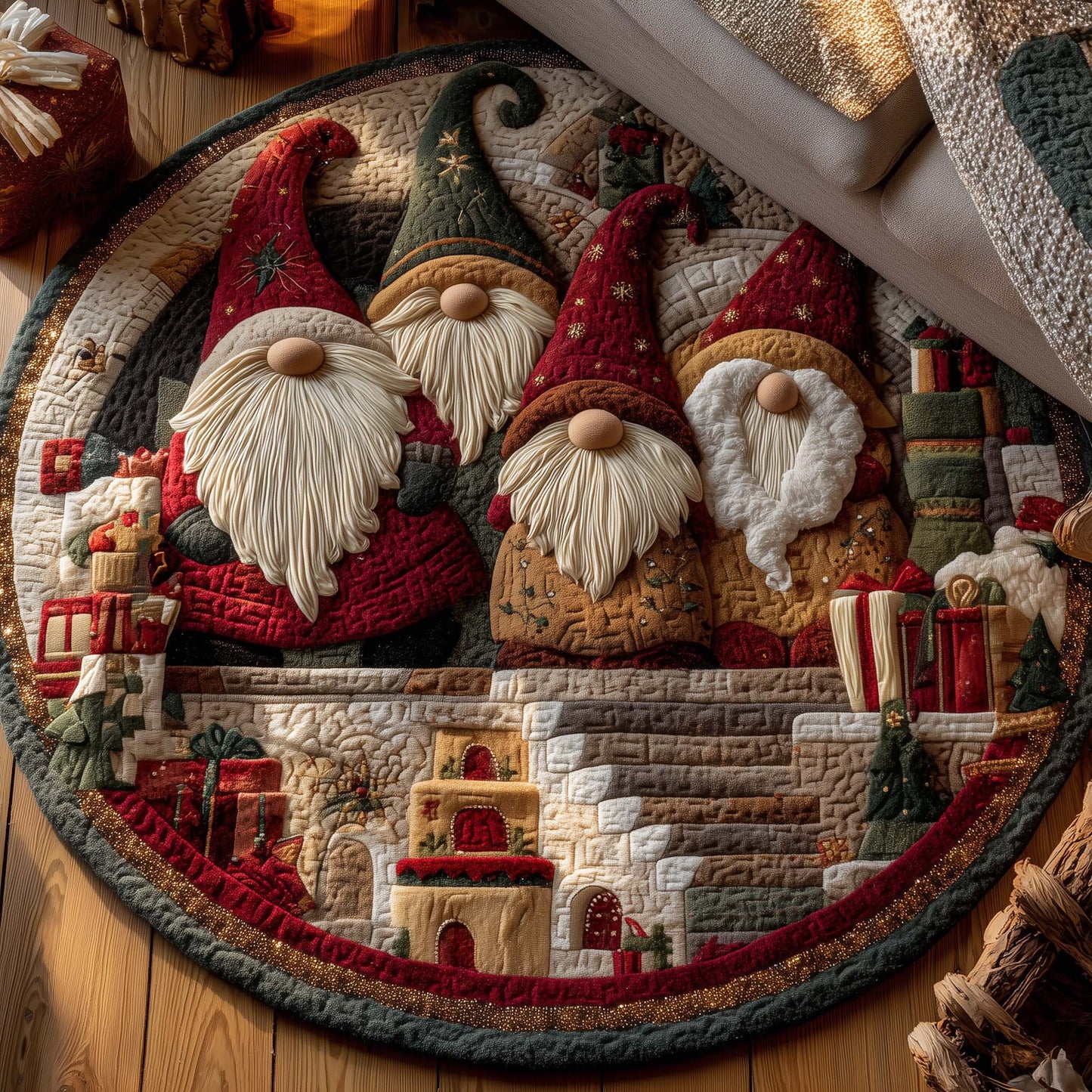 Holiday Gnomes Quilted Round Mat GFTONL7132